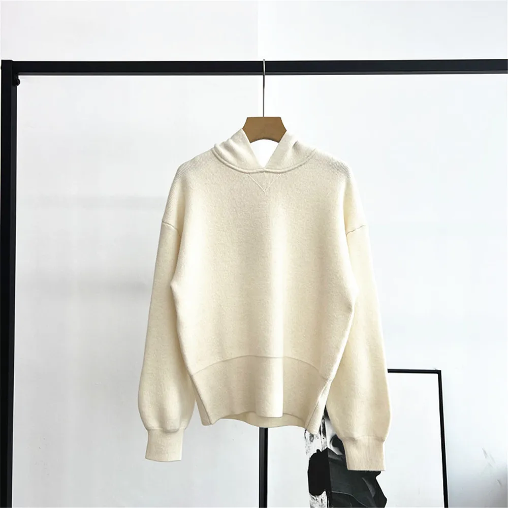 

25 Autumn/Winter New Women's Hooded Long Sleeved Loose Pure Cashmere Knitted Casual Sweater