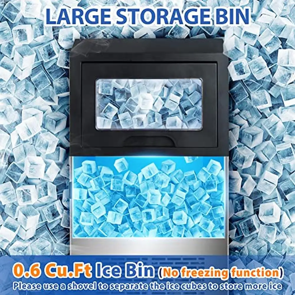 Commercial Stainless Steel Ice Maker Machine 100Lbs/24H Large Storage Bin 45 Ice Cubes/Cycle Fast Auto-Clean 24H Timer Blue UV