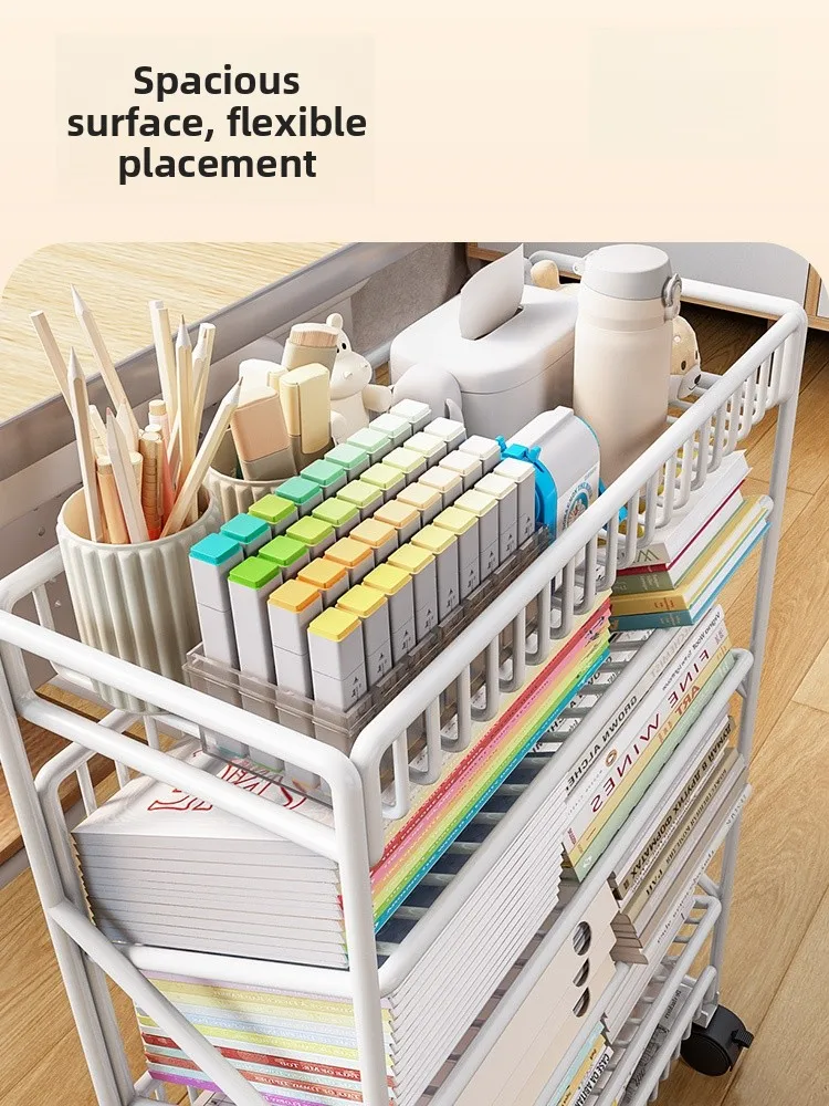 

Mobile Bookelf Desk Side Storage Ra Classroom Student Book Stand Wheel Mounted Organizer Small Cart Metal Material