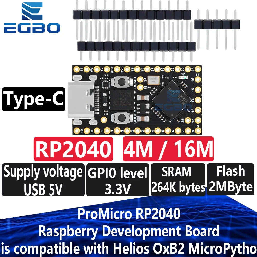 1PCS~4PCS EGBO Raspberry Development Board ProMicro RP2040 is compatible with Helios OxB2 MicroPython