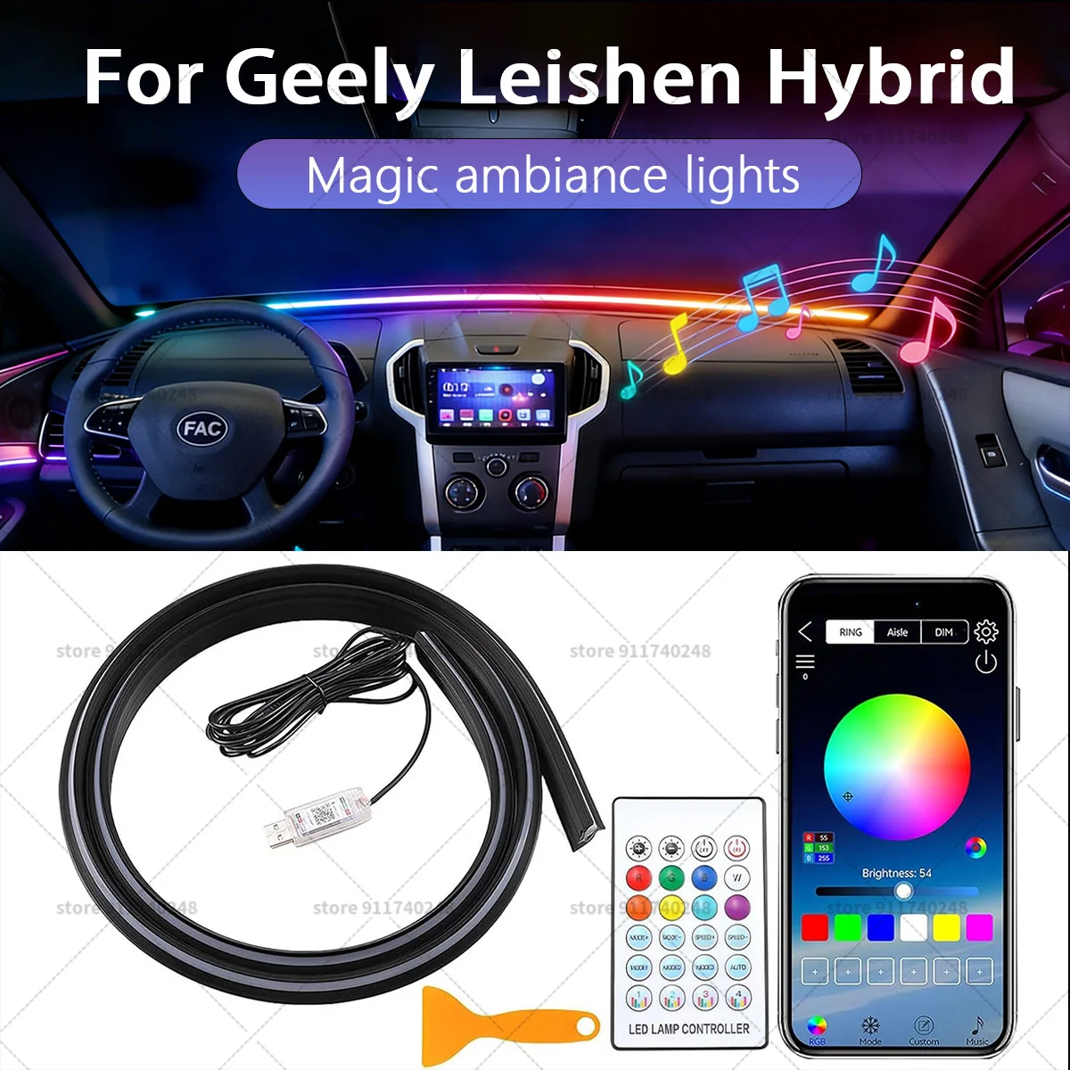 

For Geely Leishen Hybrid Front Window Ambient Light for Car - Elevate Your Night Driving Atmosphere
