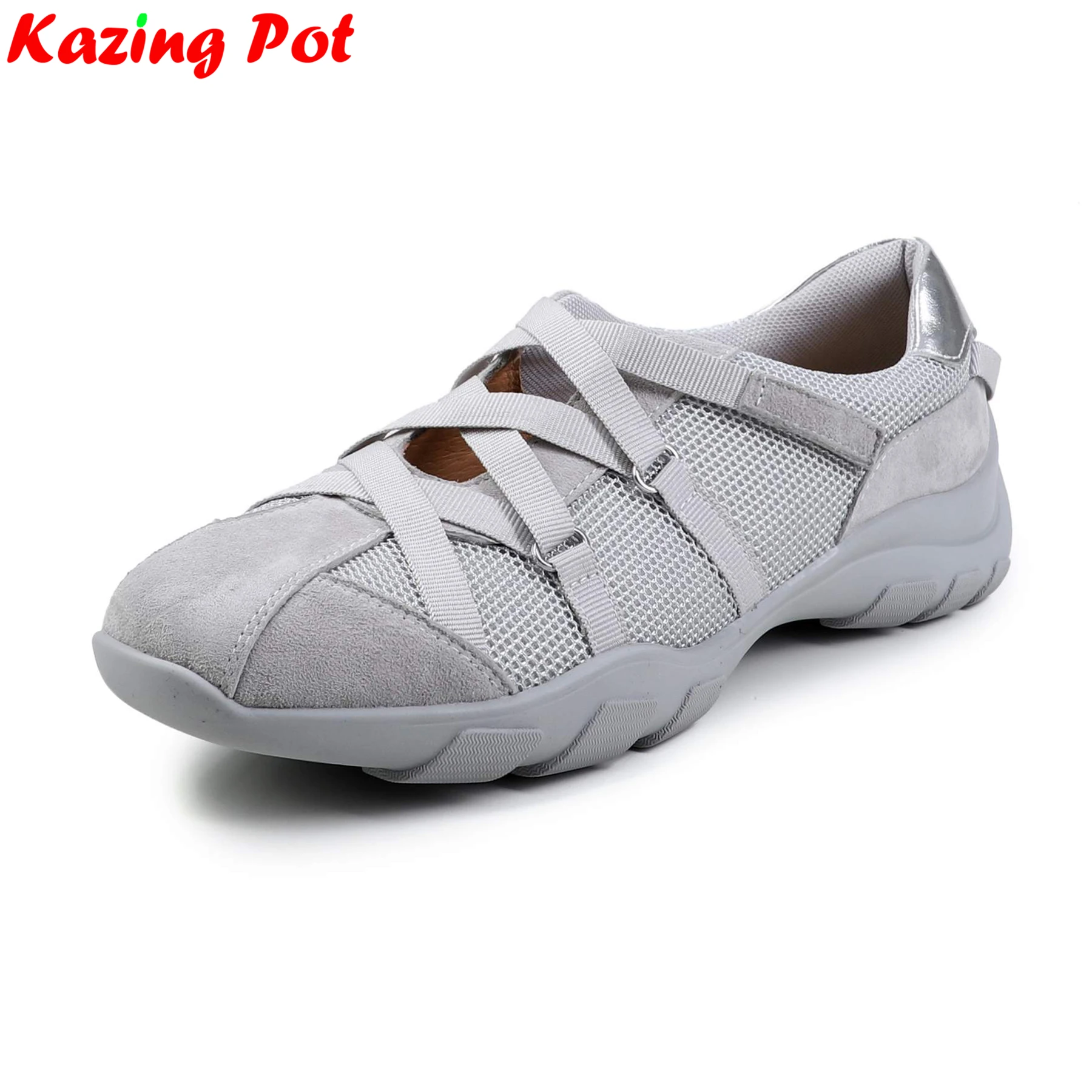 

Krazing Pot, дышащая сетка из свиной кожи, летняя осенняя повседневная обувь, лоферы на среднем каблуке, брендовые кроссовки для свиданий, женская вулканизированная обувь