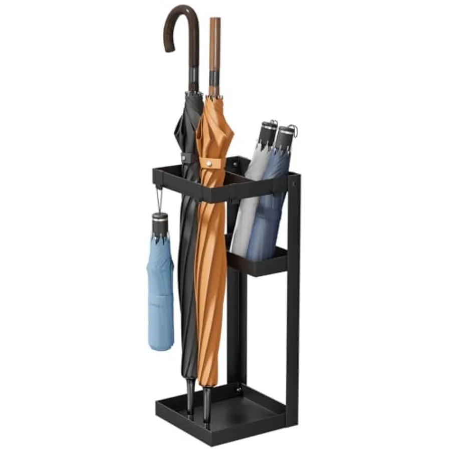 

Umbrella Stand, Steel Umbrella Holder Rack with Small Shelf, for Entryway, Office, 4 Hooks, Black