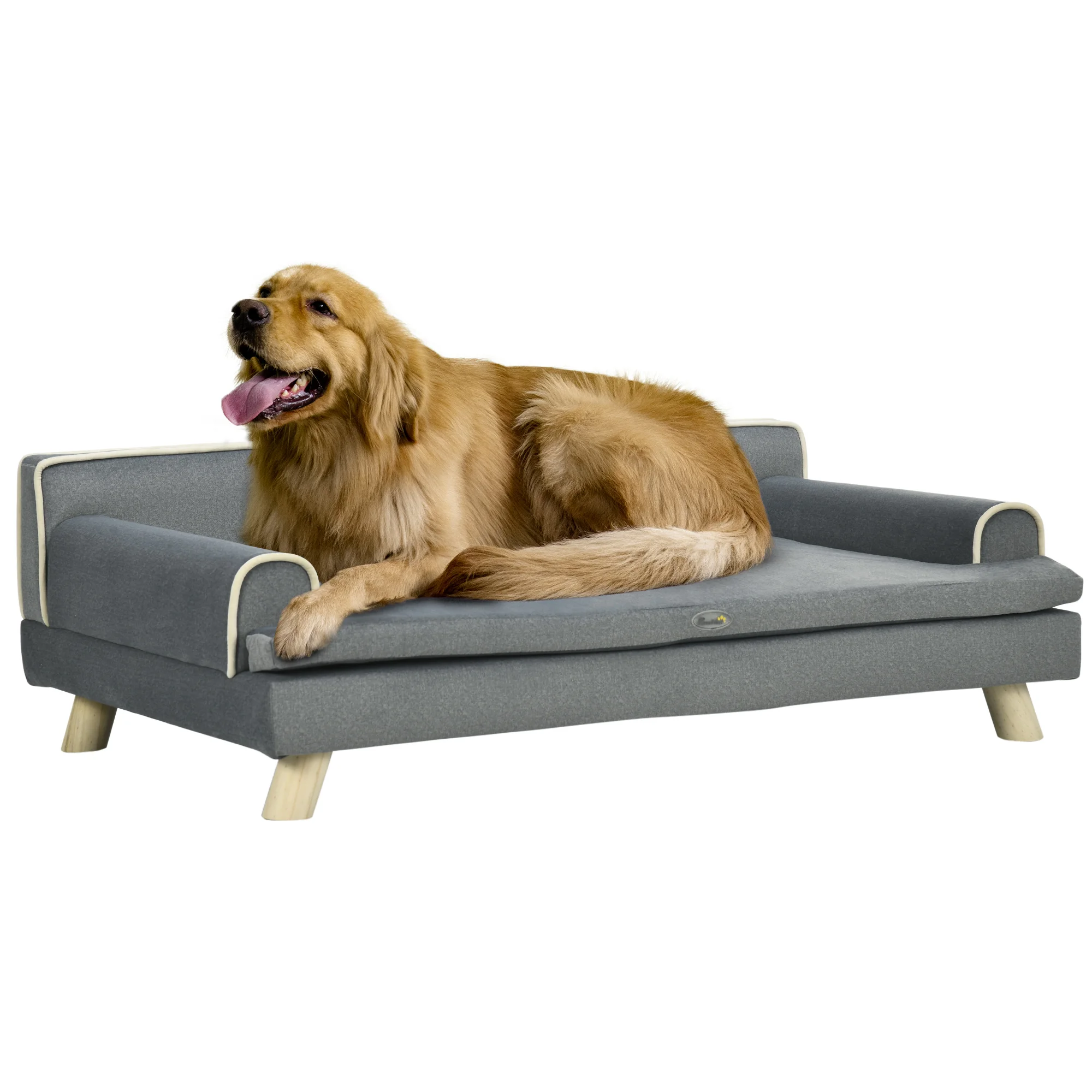PawHut Sofá para Perros Grandes y Medianos Tapizada en Chenilla con Cojín Lavable y Patas de Madera de Pino Gris Oscuro
