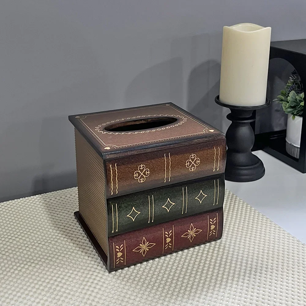 Retro European Square Fake Book Tissue Tube Simulation Book Decorative Ornament Living Room Pumping Carton Dining Room Desktop