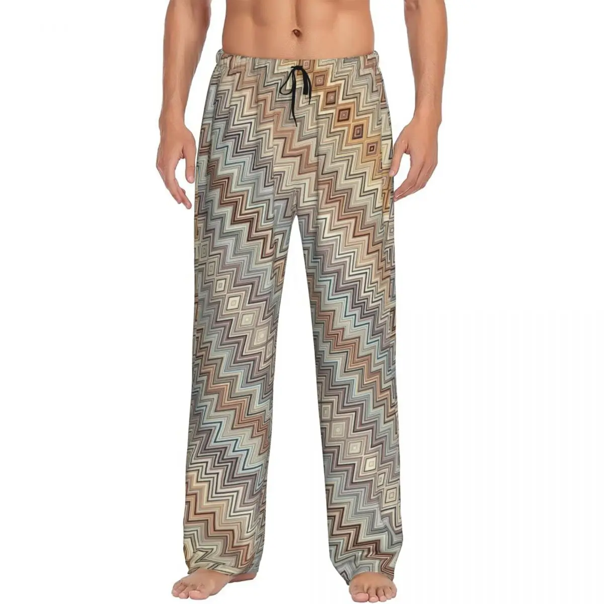 Custom Zig Zag Multicolor Pajama Pants for Men Camouflage Contemporary Lounge Sleep Stretch Sleepwear Bottoms with Pockets