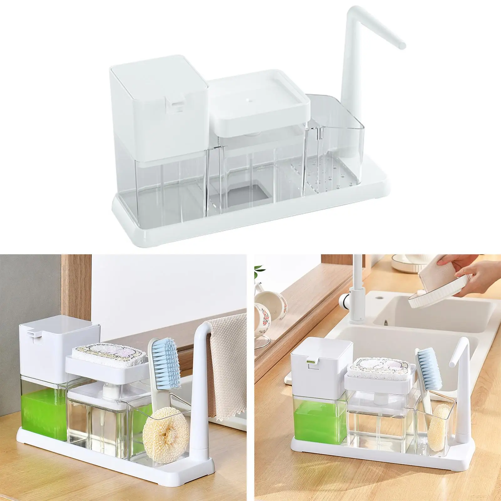 Dish Soap Dispenser Caddy Organizer Countertop Organizer Kitchen Draining Tray Large Capacity Refillable Washing Soap Dispenser