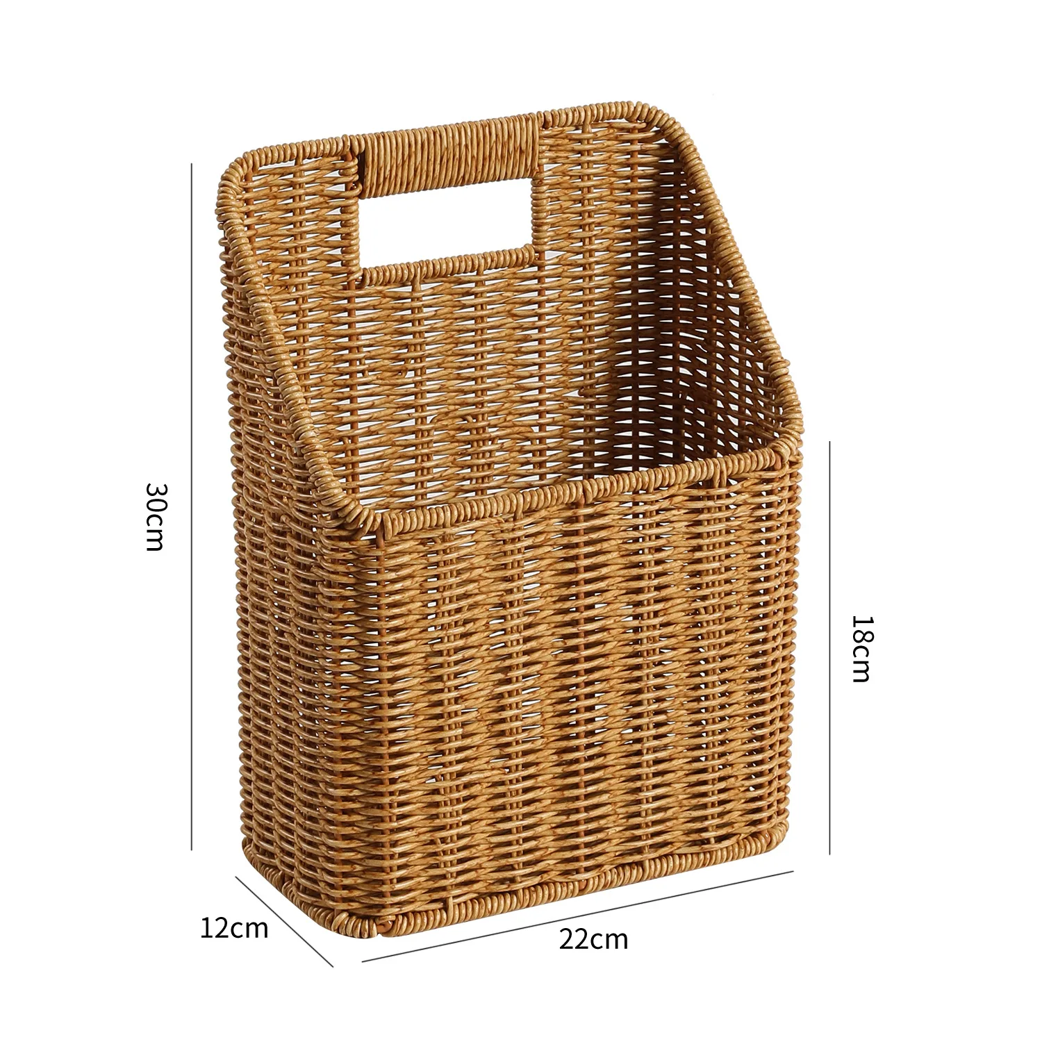 Rattan-style wall-mounted storage basket for bathroom and home, hang on the wall to store decorations, files, books, and magazin