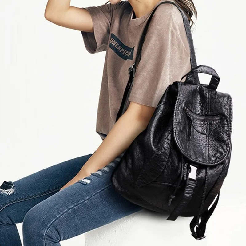 Mochila feminina de couro pu macio mj, bolsa de viagem grande, mochila feminina, bolsa de escola preta para meninas adolescentes
