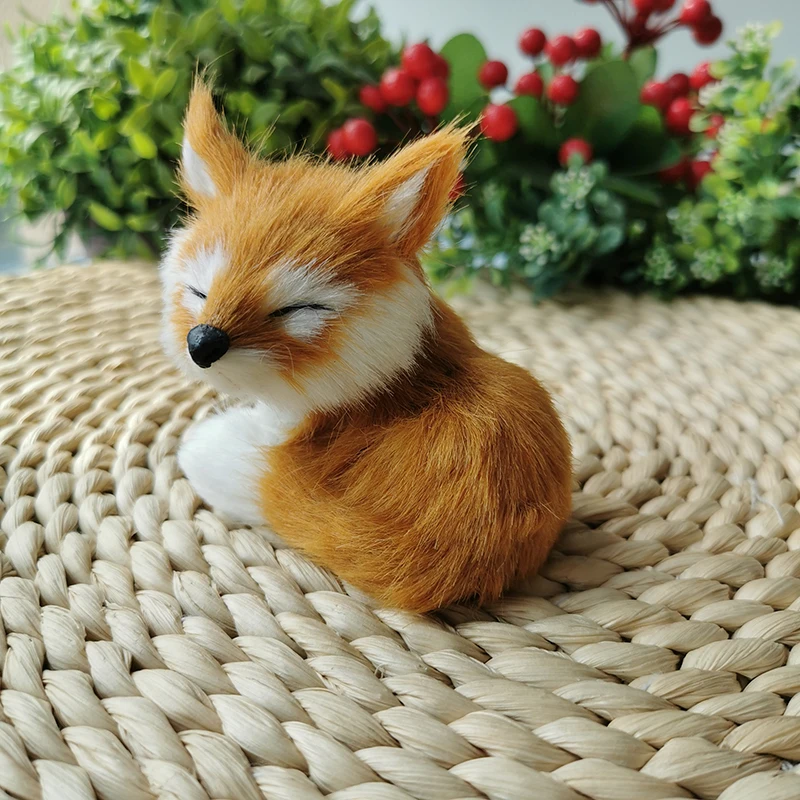 Kawaii Realistic Fox Plush Toy Animal Figures Figurines Cute Little Kitsune Doll for Children Kids Table Car Decoration Ornament