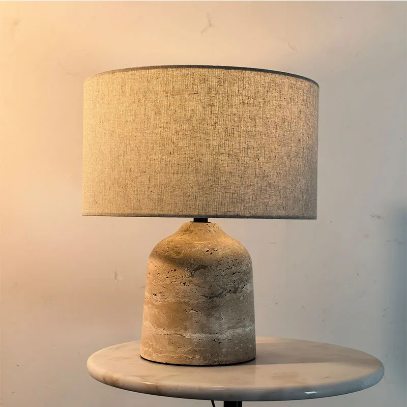 

Yellow Travertine Fabric Art Table Lamps Living Room Bedroom Hotel Bedside Restaurant Cafe Japanese Wabi Sabi Style Desk Lights