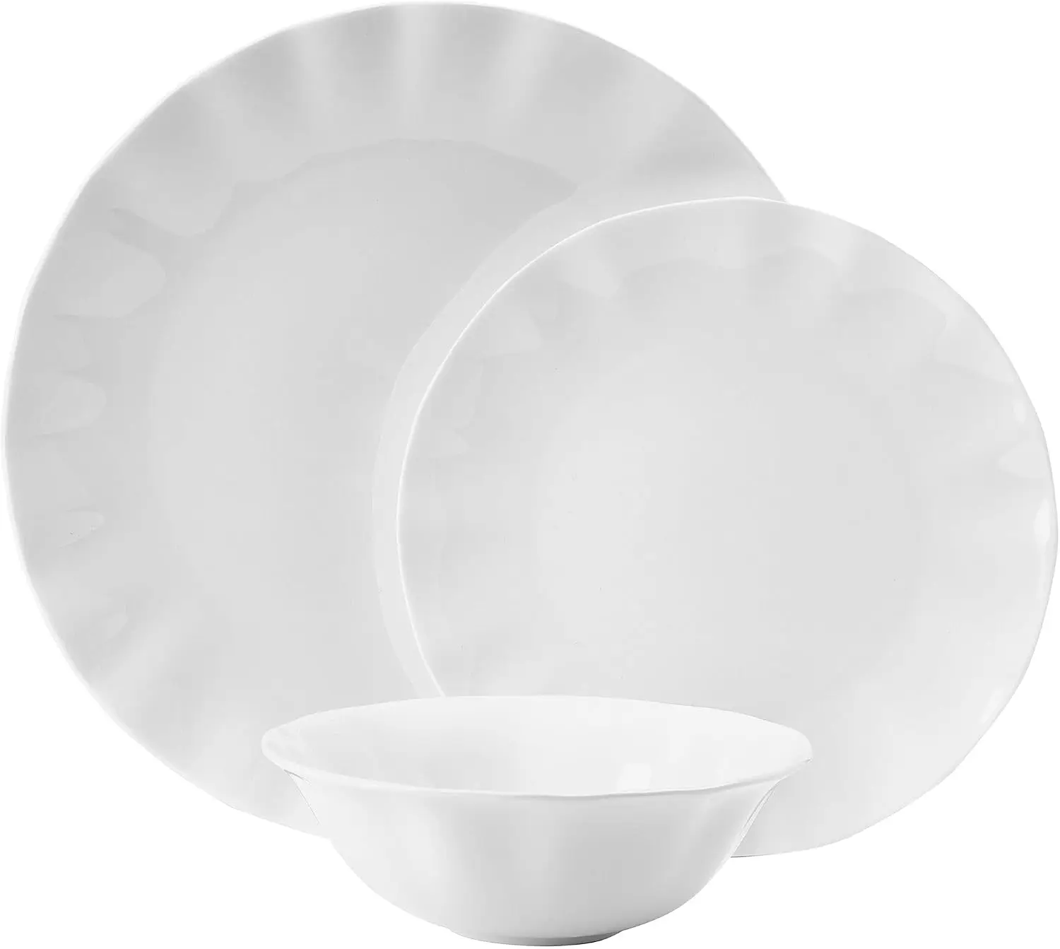Scalloped 12-Piece Bone China Dinnerware Set, Durable Lightweight Chip-Resistant, Service for 4, White