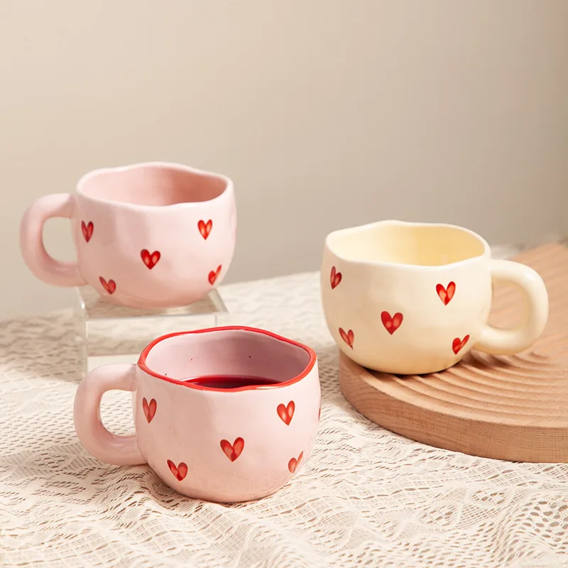 Creative Hand-painted Love Ceramic Mug, Cute Breakfast Milk Cup, Office High-value Coffee Mugs, Christmas Gift Couple Water Cups