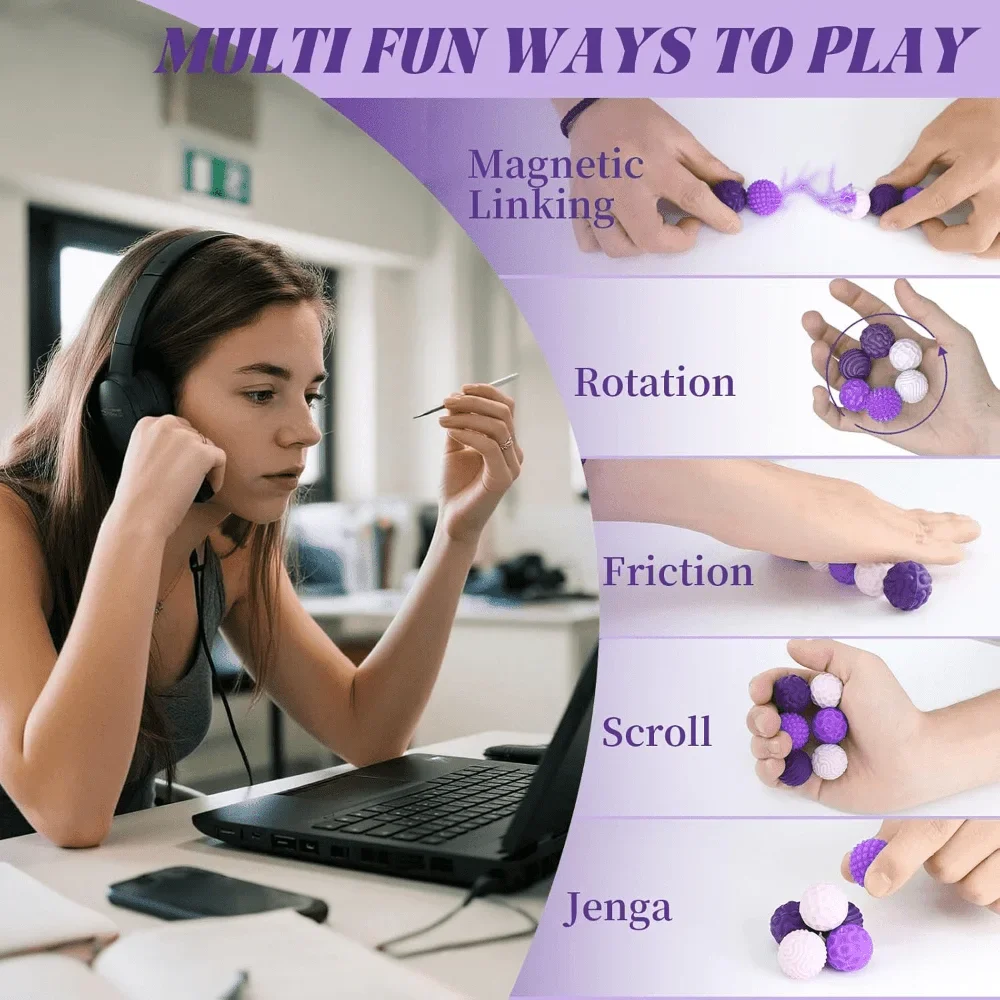 4/8 szt. Magnetyczna sensoryczna zabawka antystresowa, piłka antystresowa z silikonową powłoką dla dorosłych i nastolatków, relaksująca dłonie, prezent urodzinowy