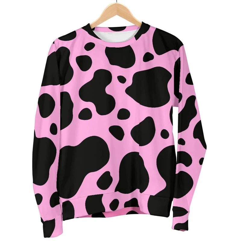 3D Animal Stripe Dairy Cow Print Spring Autumn Fashion Trend Neck Hoodie Sweatshirts Street Hip Hop Men Women Long Sleeve Tees