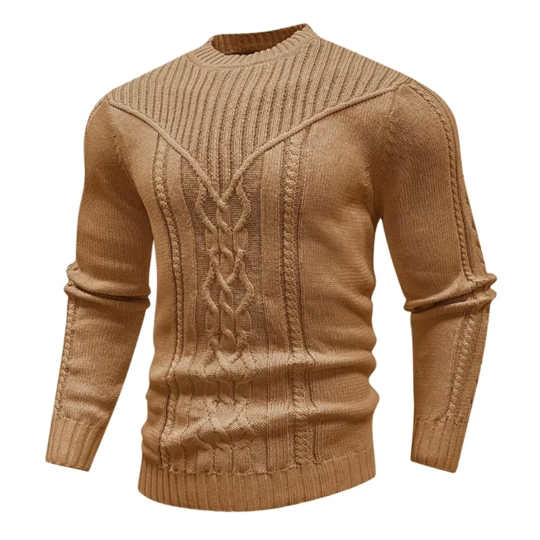 Slavinson Men's Sweater Spring Crewneck Warm Sweater Casual Cable Knit Pullover Sweater Drop Shoulder Solid Knitted Top US Size