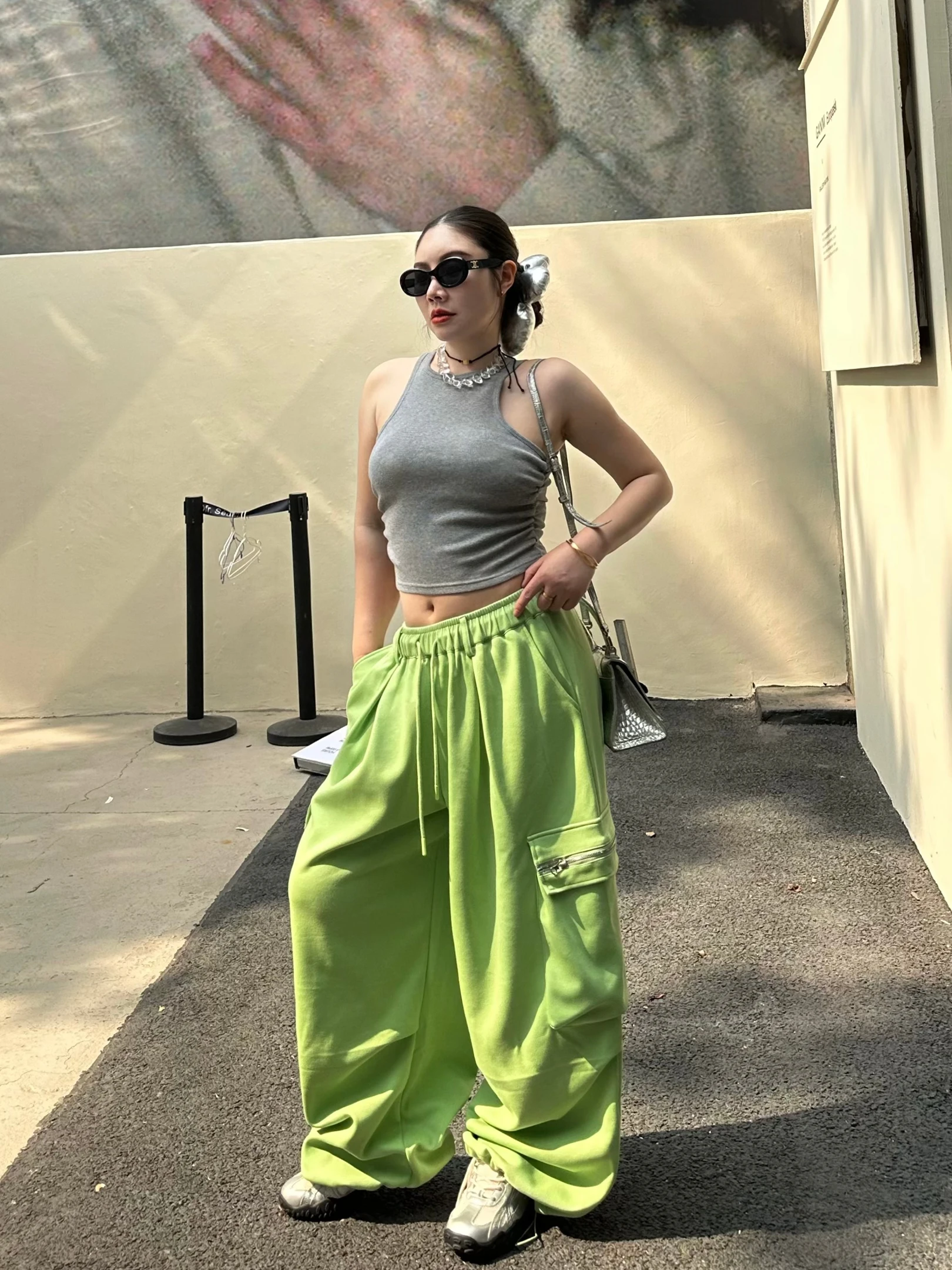 

Spring New Arrival Women's Cotton Sweatpants Elastic Waist Work Trousers 3D ket Wide Leg Sports Casual Trousers