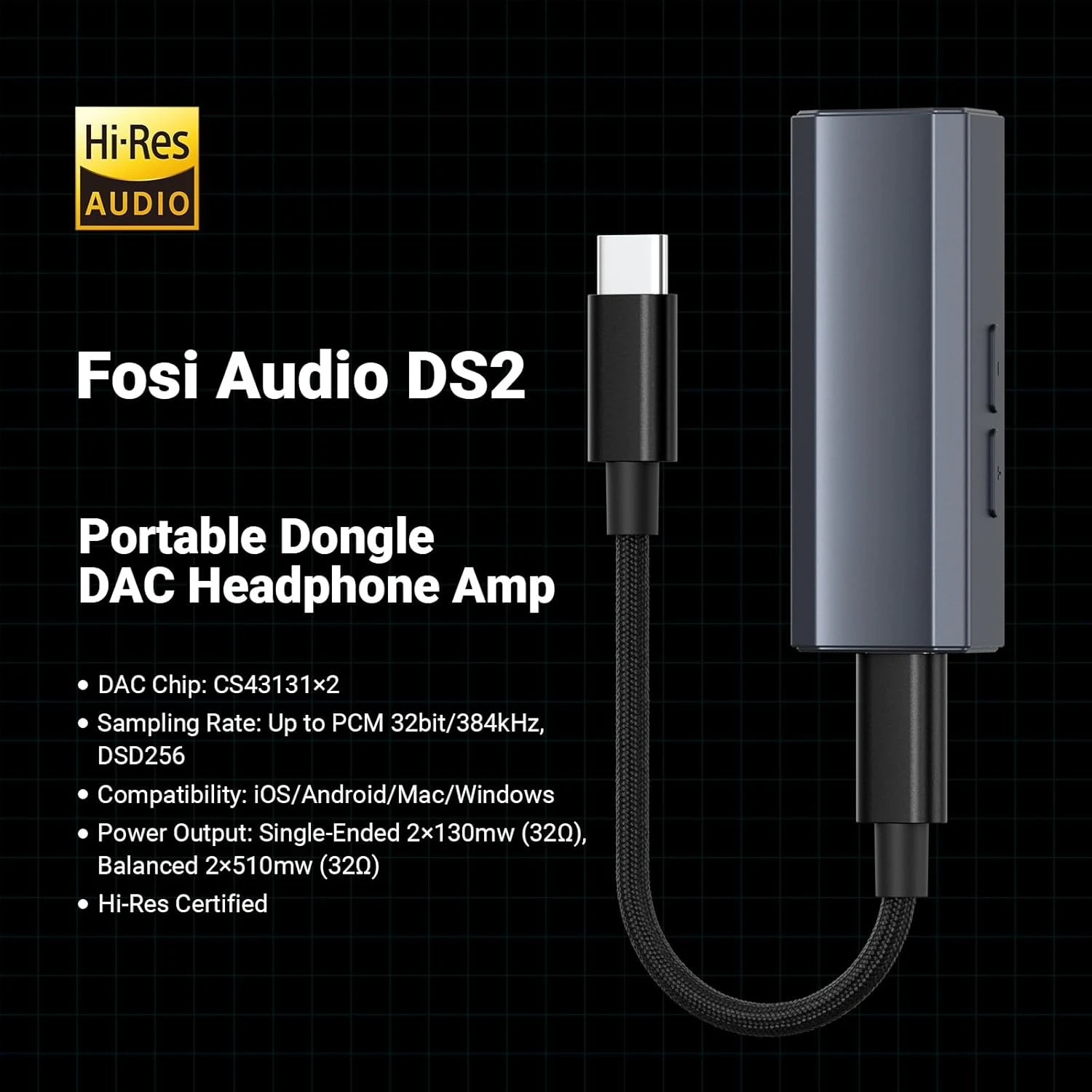 DS2 USB C to AUX ヘッドフォンアンプ DAC ドングル 3.5mm ジャック オーディオ ポータブルアンプ デュアル出力 4.4mm バランス 高解像度·セール中