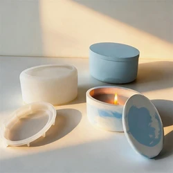 Oval Shape Storage Box With Lid Silicone Molds DIY Ellipse Storage Jar Container Cement Plaster Flowerpot Mould