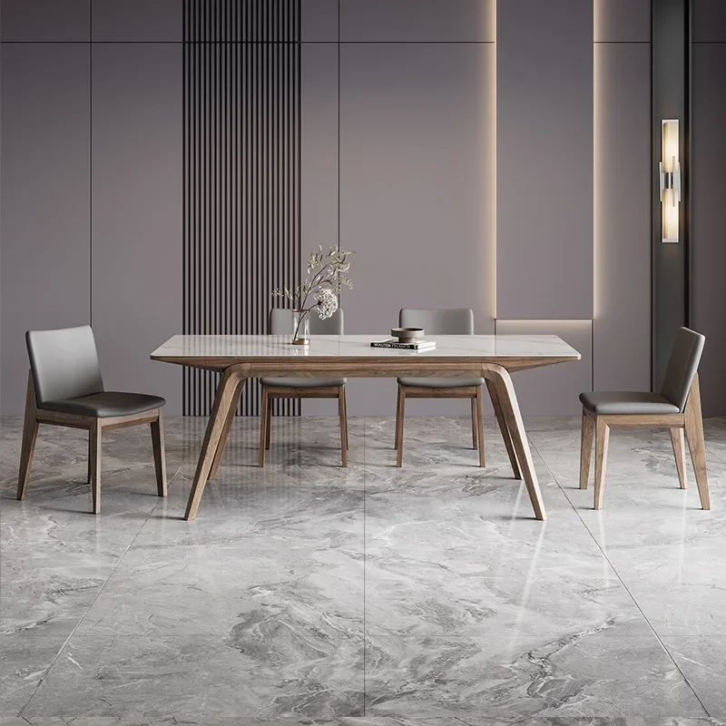 The product can be customized. Solid wood slate dining table, white wax wood, modern and simple Nordic light luxury mixed batch