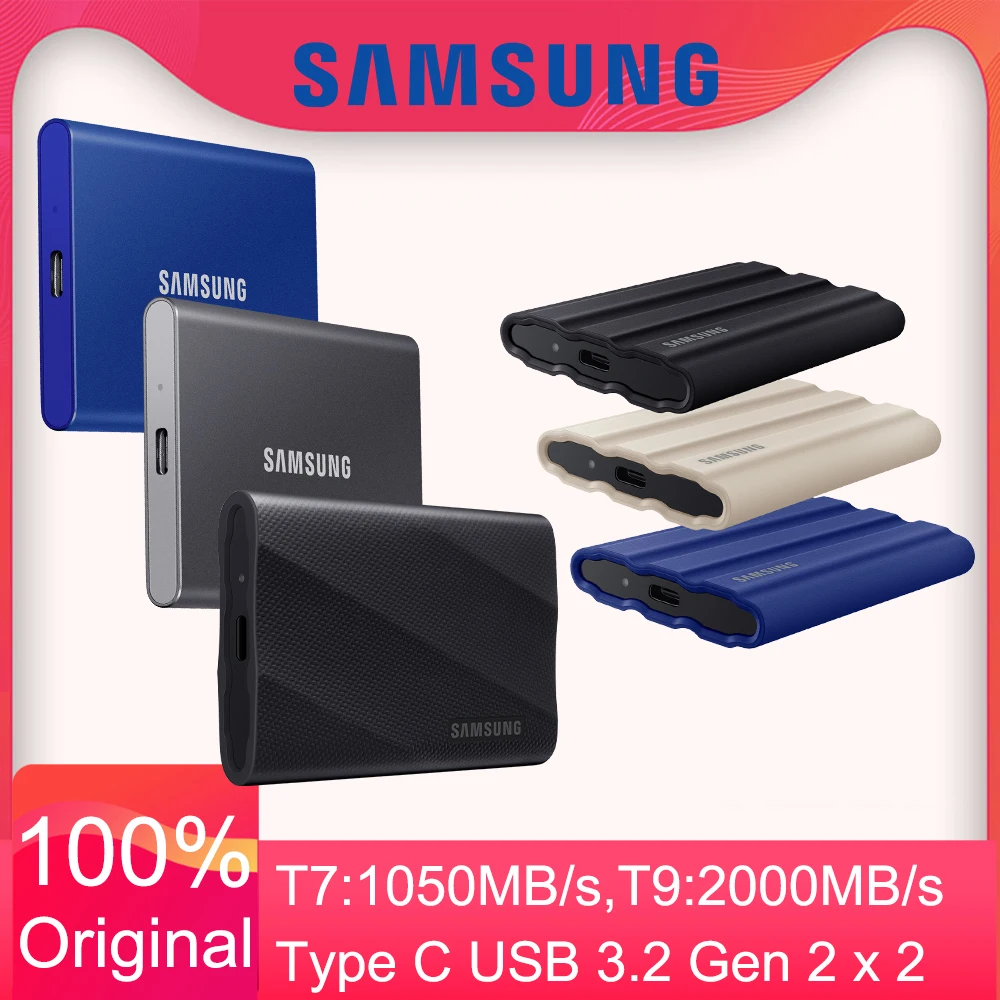 جهاز محمول T7 snvme Shield 1 USB من النوع الخارجي duro externo T9 2x2 sd 2x2x2 x T9 4 Samsung T7 portable NVMe Shield 1TB USB 3.2 Gen 2 x 2 SSD 2TB T9 4TB External Solid State Drive disco duro externo Type-C For PC