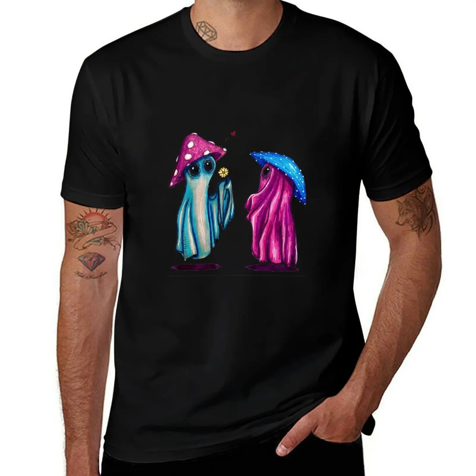 Shroom Ghosts In Love T-Shirt Soft Basic Cotton Short Sleeve Tee T-Shirt