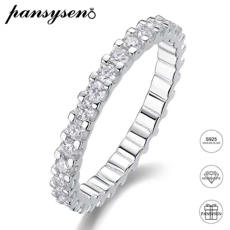 

PANSYSEN 2MM One Row D Color VVS1 Real Moissanite Wedding Engagement Ring for Women 18k White Gold Plated Fine Jewelry Wholesale