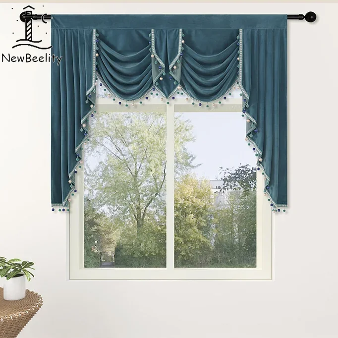 Solid Color Tassel Lace Velvet Valance Window Decor Double Water Wave European Curtain Heads Customized Free Processing