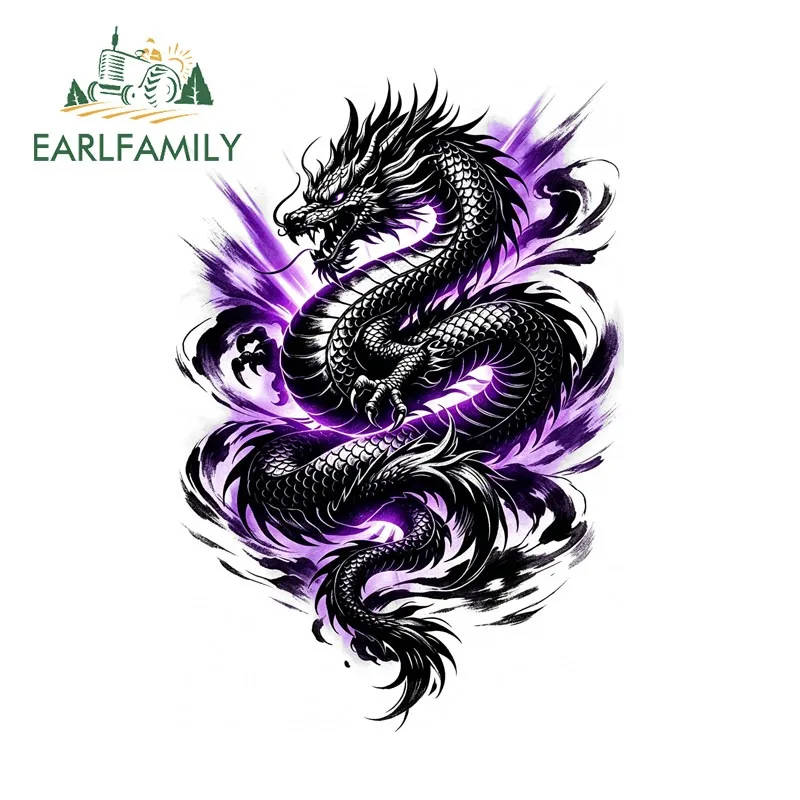 EARLFAMILY Dragon Lightning Colorful Car Stickers Motorcycle Windows Glass Hood JDM Decals Waterproof Car Exterior Accessories