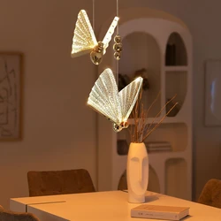Led Acrylic Butterfly Chandelier Lamparas Colgantes Para Techo Lustres Quarto Room Decor Pendant Lights Suspension Luminaire