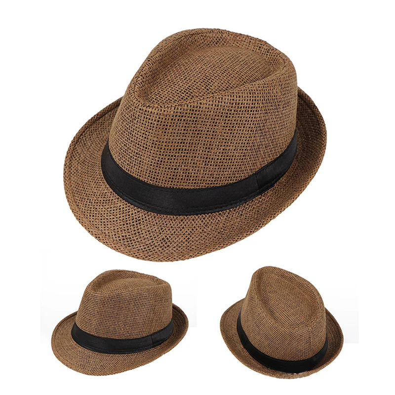 Unisex Summer Straw Fedora Hat Cuban Sun Cap Panama Short Brim 54/58CM Adult Children British Style Outdoor Beach Straw Hat