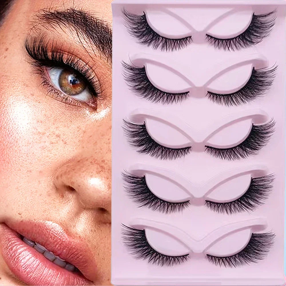 5 par rzęs Cat Eye Lashes 21mm Long Lashes Cat Eye Look Wispy Lashes Eye End Elongated Strip Thick False Eyelashes