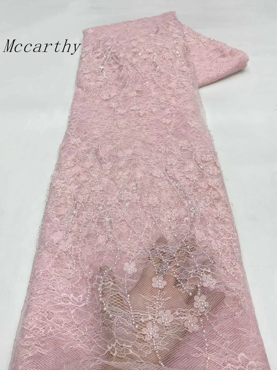 

Hot sale AFrica Embroidery Beads 3D High Quality With Gorgeous Pattern MEsh FAbric French Tulle Net Fabric Wedding dress