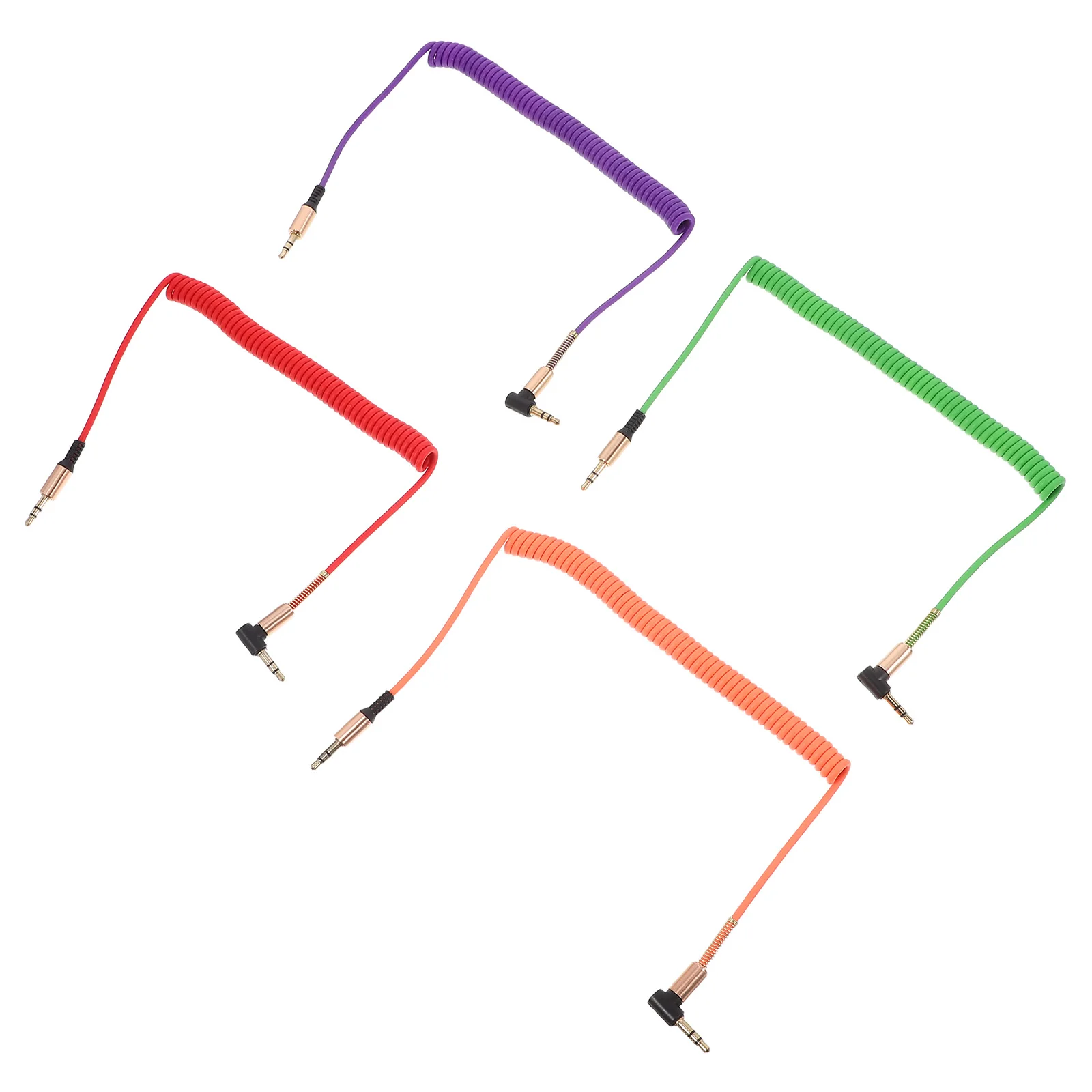 

4pcs 3.5Mm Male To Male Audio Cable Right Angled Aux Cord For Car Stereo Output Trs Auxiliary Cable Coiled Extension