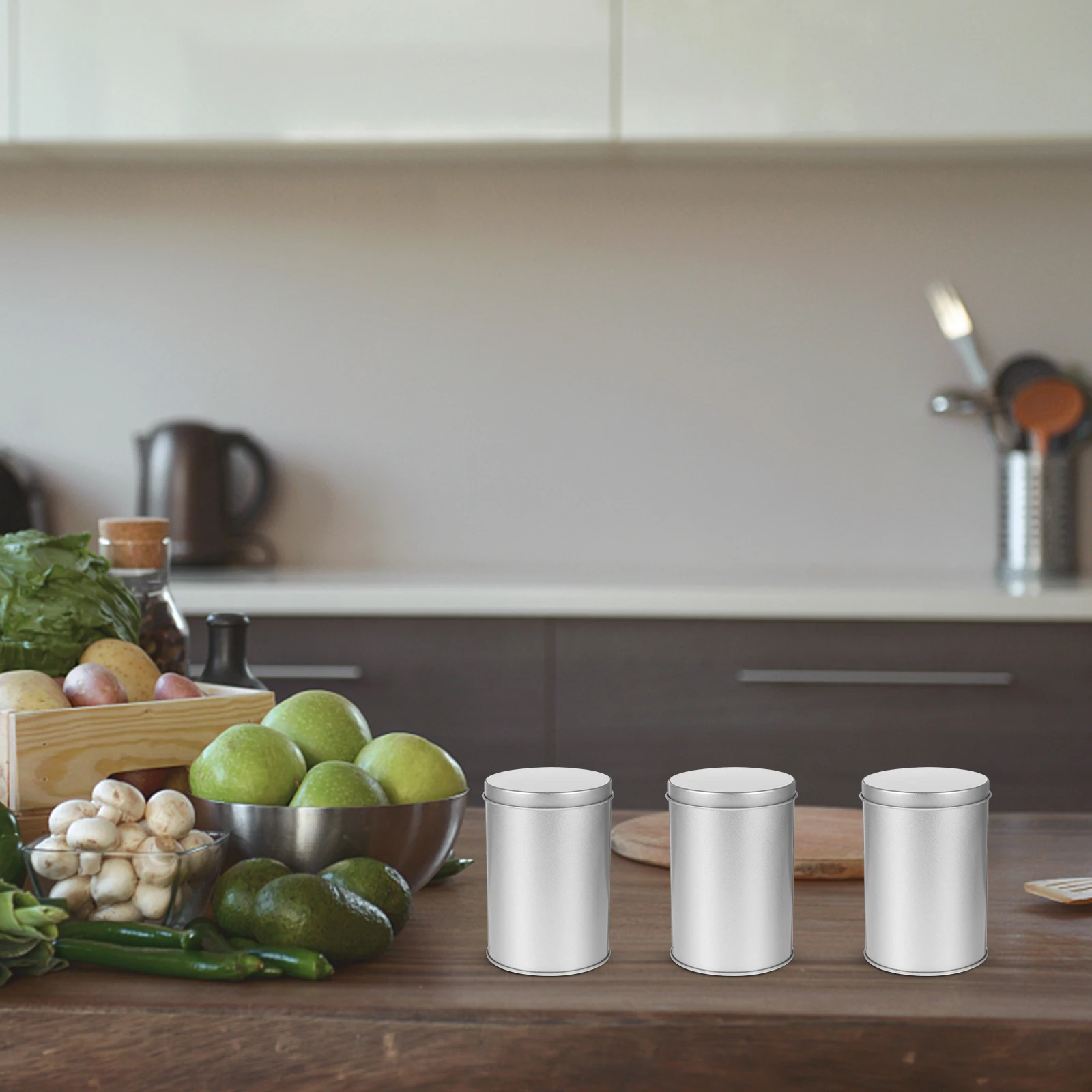 

4 Pcs Sealed Storage Box 7 5x11cm Silver Flat Lid Kitchen Tea Canister Simple Storage Tank Candy Bean Container