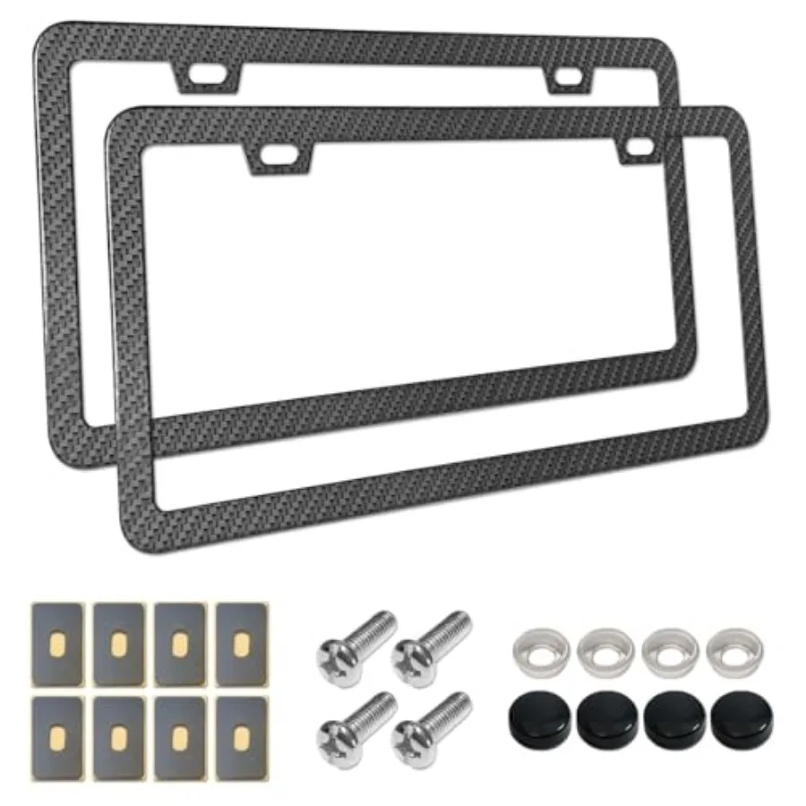 

License Plate Frames Carbon Fiber- 2 Pack Black Aluminum Metal Car Tag Holders Printing Carbon Fiber Pattern and Screw Kits, Sl