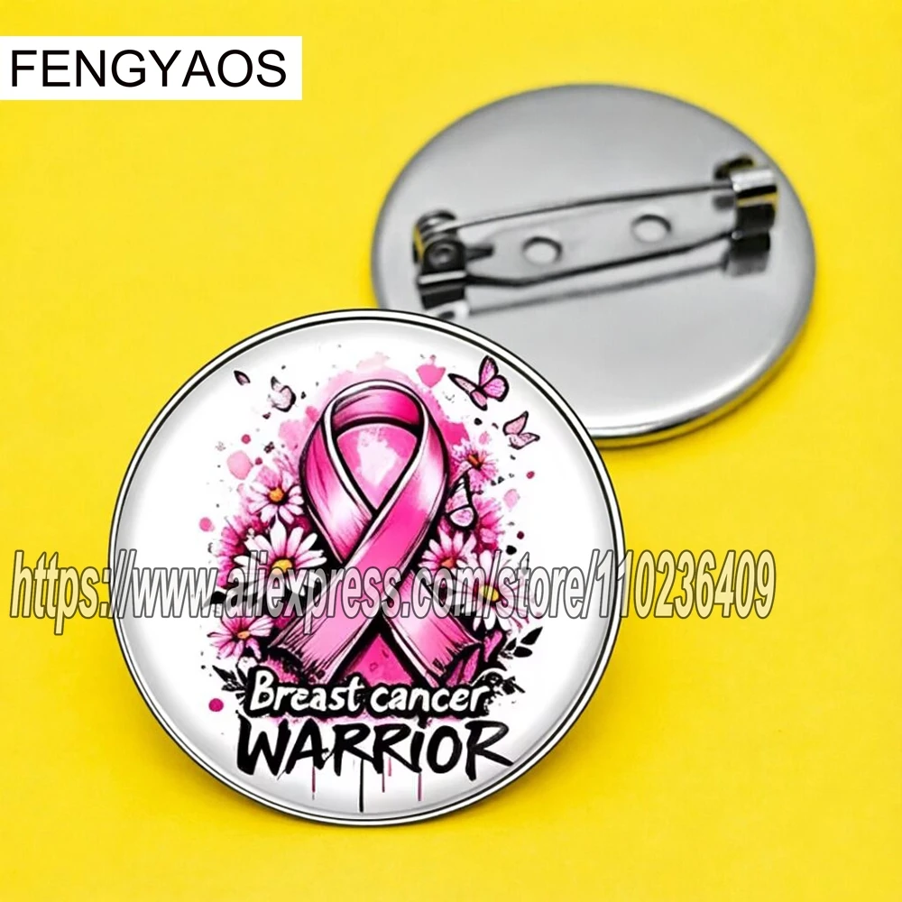 Stainless Steel Breast Cancer Brooch Pink Ribbon Badge Inspirational Gift