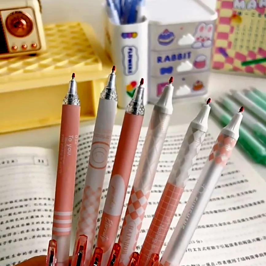 Kit 6 Pen Pink Blue Green Black Retractable Gel Ink Pen for School Material