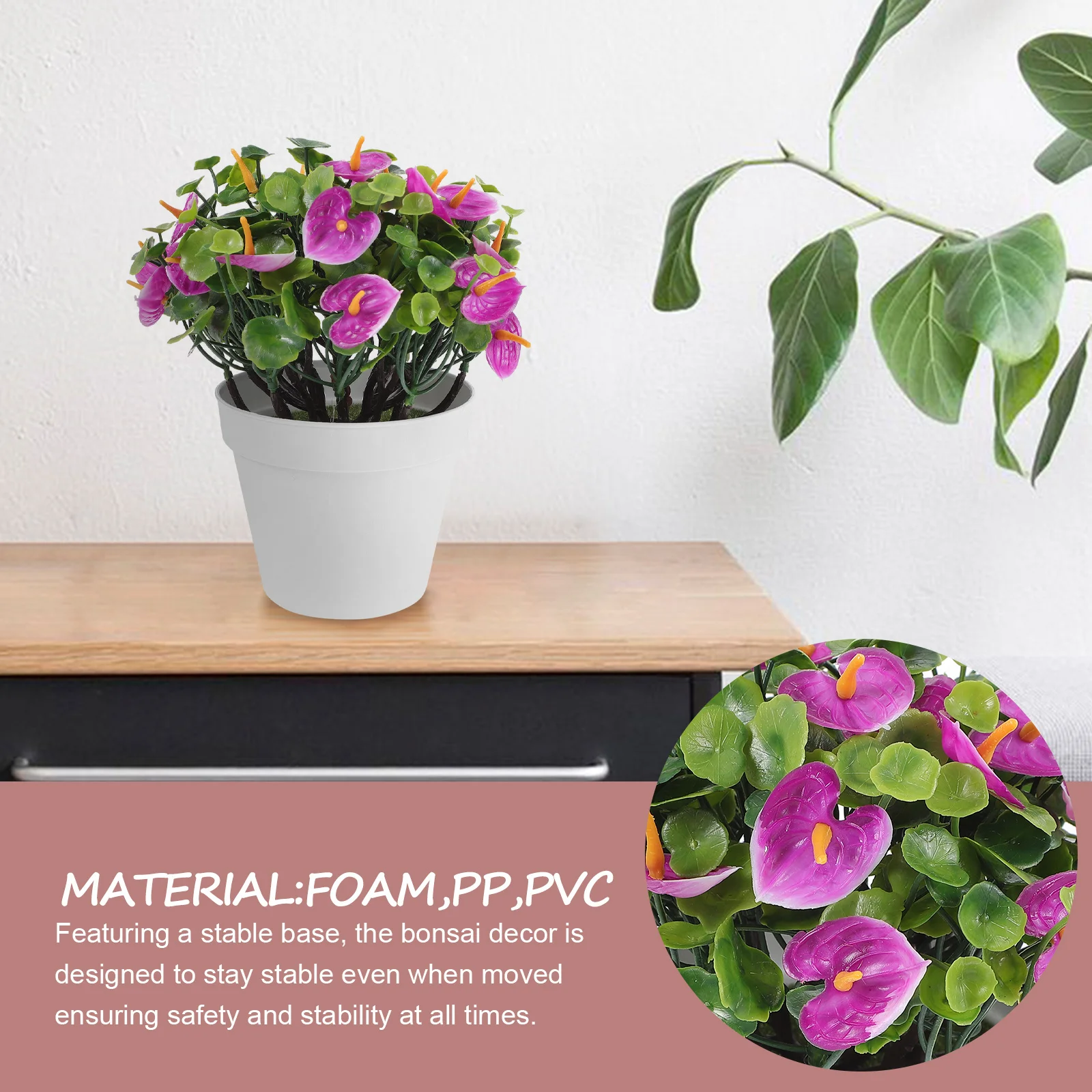 

Realistic Artificial Red Anthurium Bonsai Potted Plant Decoration Small Fake Plant for Living Room Office Desk Table Centerpiece