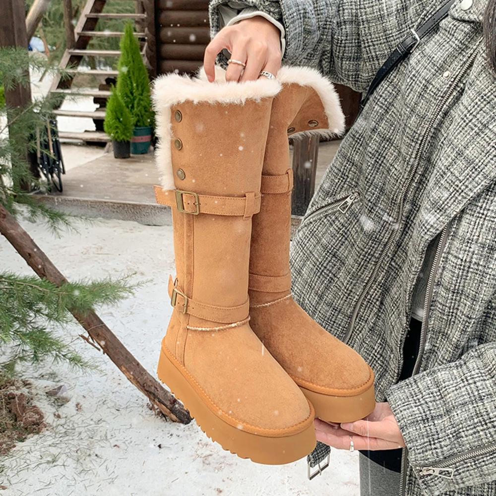 

Gray Thick Bottom High Tube Snow Boots Women's Winter New Fleece Lined Extra Thickened Heightening Long Tube Snow Boots