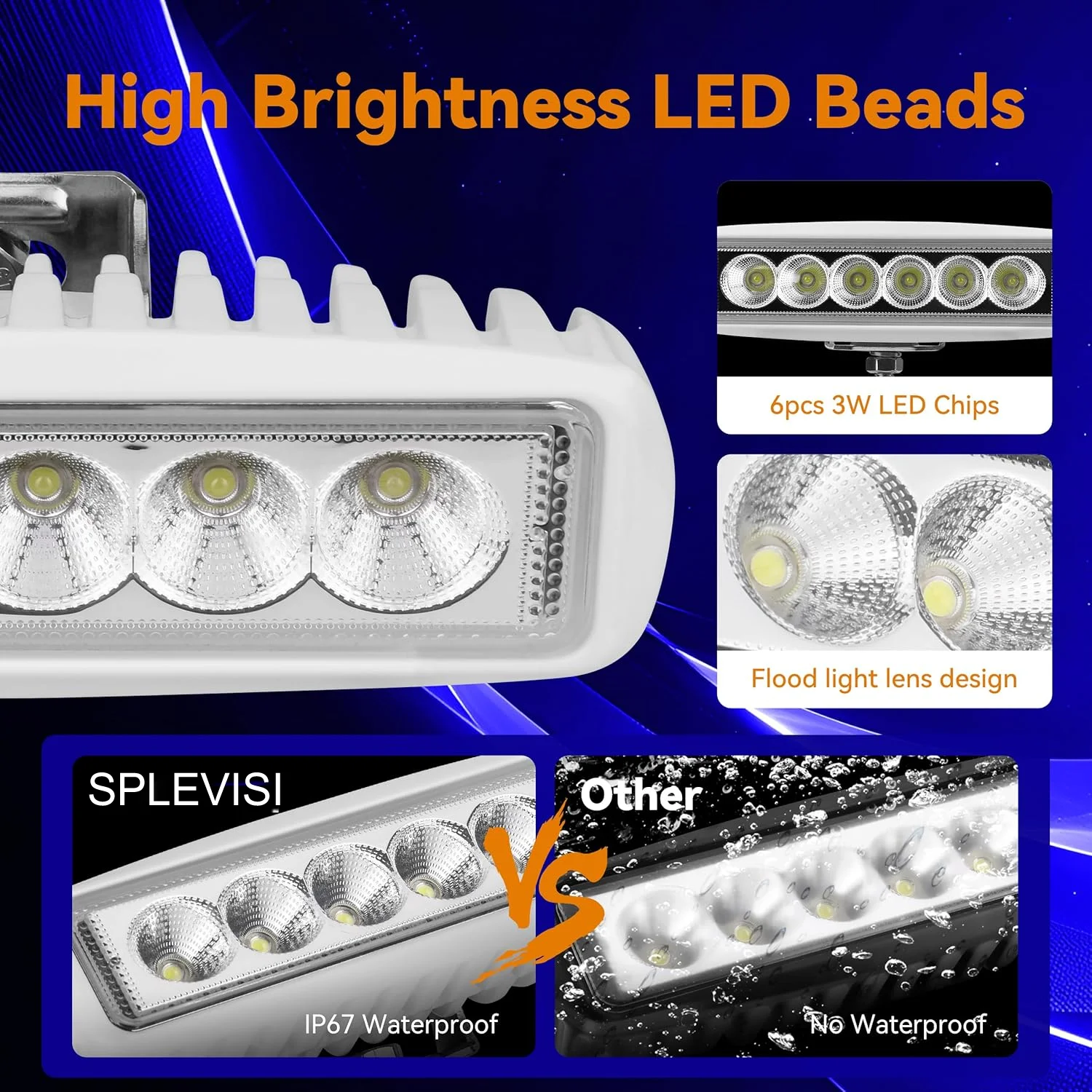 2Pack White 18W LED Light Pods Navigation Lights Marine Spreader Deck/Mast lights Flood Light Bar Boat Sailboat Yacht 12-24v DC