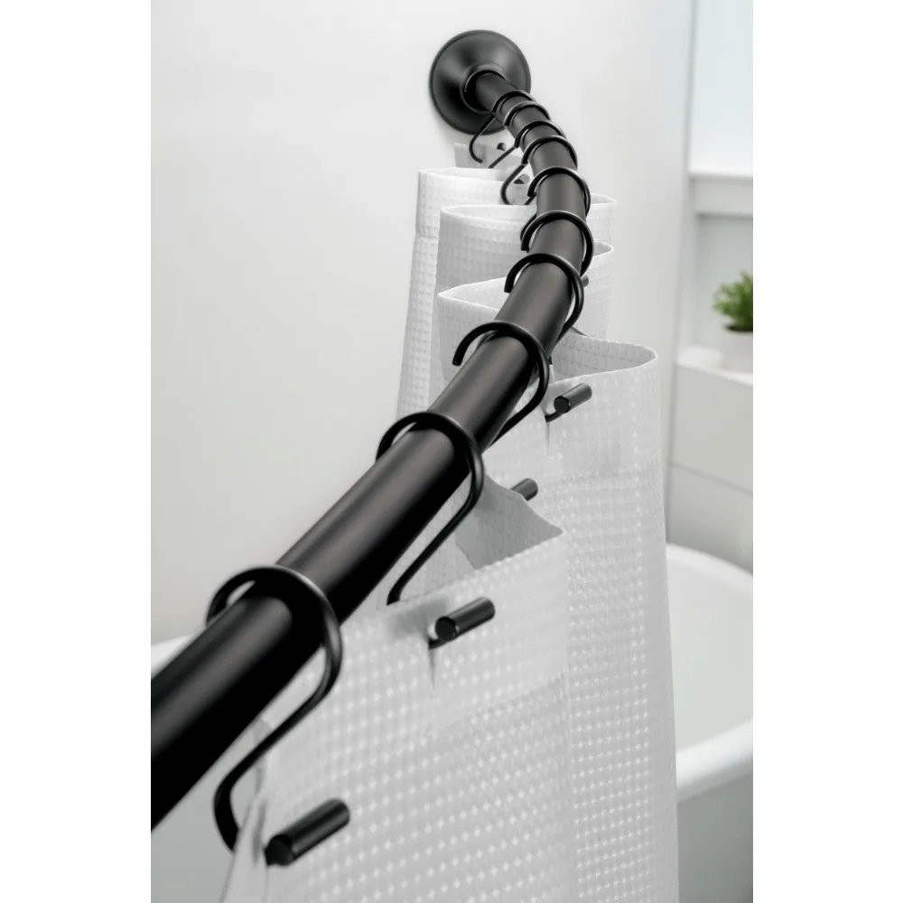 

Curved Shower Curtain Rod Adjustable 41-72 Inches Rust-Resistant Matte Black Bathroom Organizer