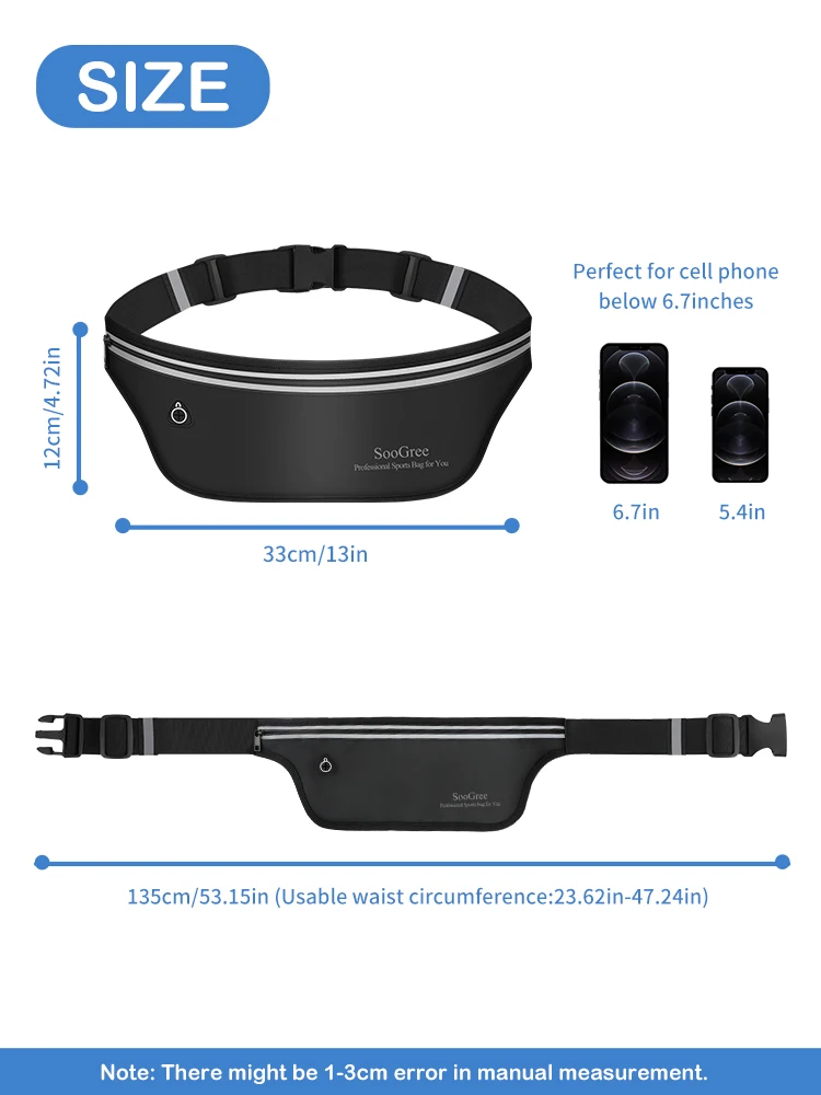 SooGree UltraSlim Fanny Packs for Women Men Slim Running Belt Waist Pack Runners Bag Waterproof Money Belt