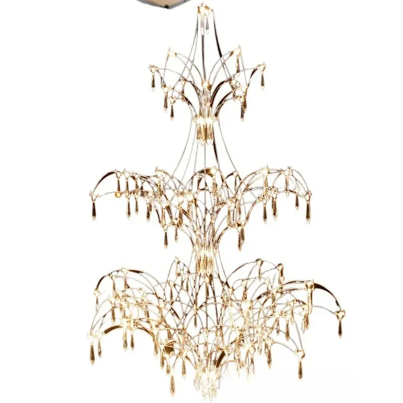 

Villa duplex living room large crystal chandelier staircase long chandelier personalized designer creative light