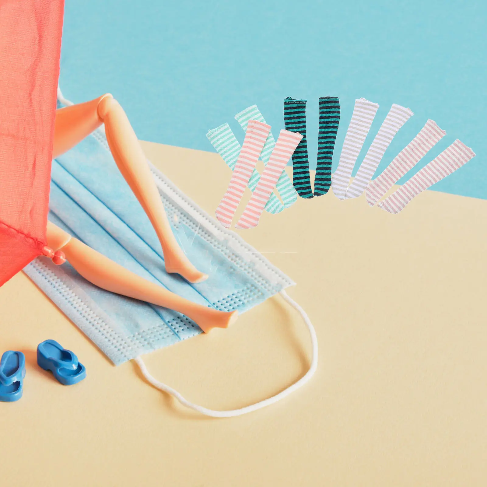 

5Pairs Striped Socks Baby Cotton Soft Breathable Accessory for 1 6 Scale Baby Outfit Colorful Knee High Tube Socks Pack