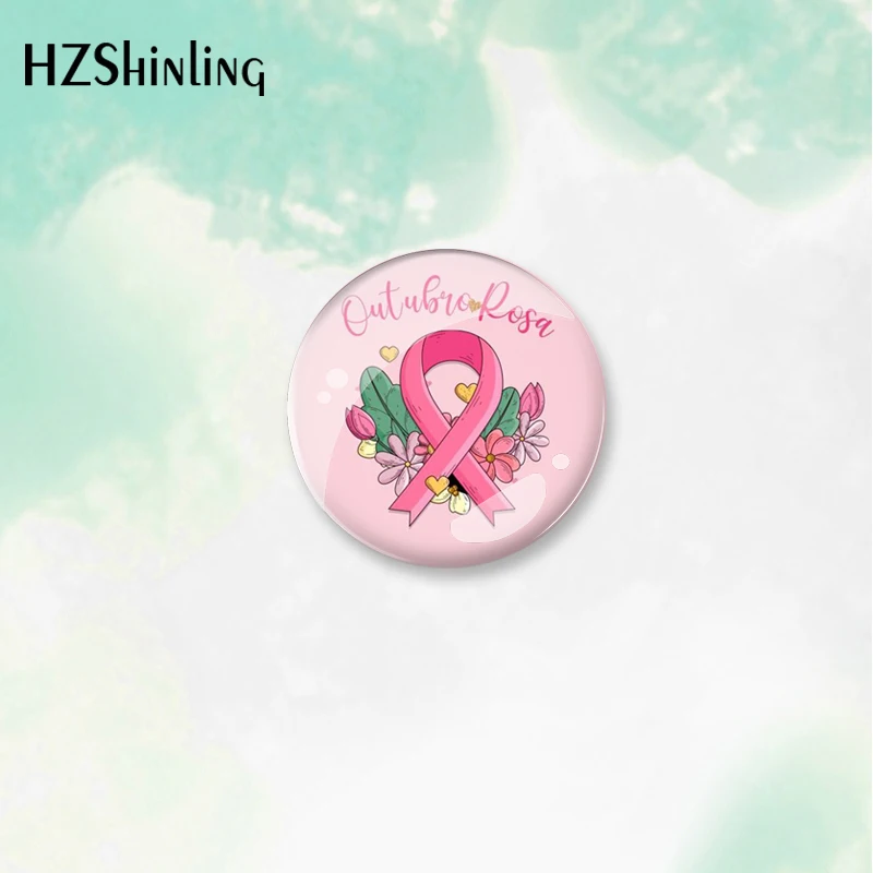 2023 New Breast Cancer Awareness Hope Pattern round Button Badge Brooch For Clothes Backpack Decoration Pin Jewelry