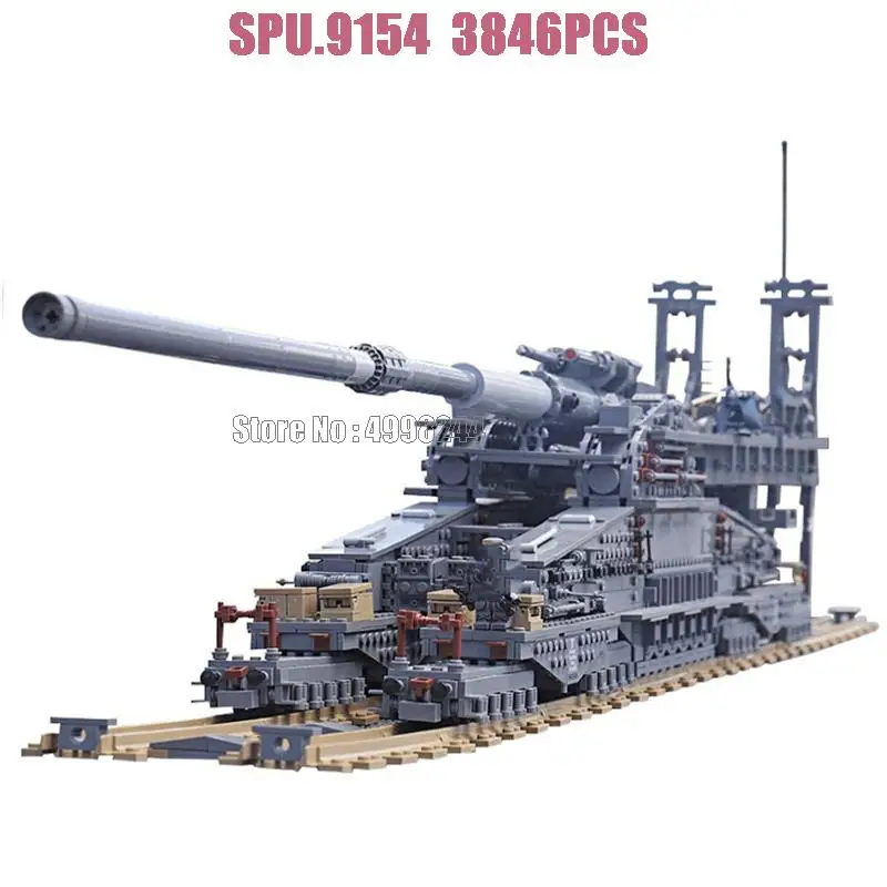 10005 3846pcs 3in1 Military Ww2 Tm3-12 German 80cm Railway Gun Cannon Army Weapon Boy 8 Dolls Building Blocks Toy