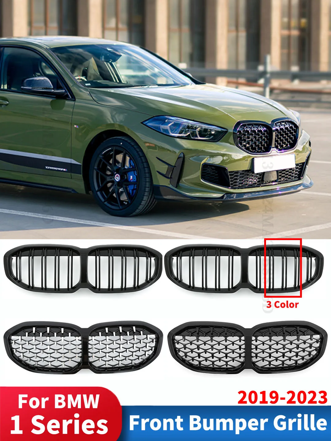 

For 2019-2023 Front Bumper Inlet Double Slat Grille Diamond Grill BMW 1 Series F40 128ti M135i xDrive 118i Tuning Accessories