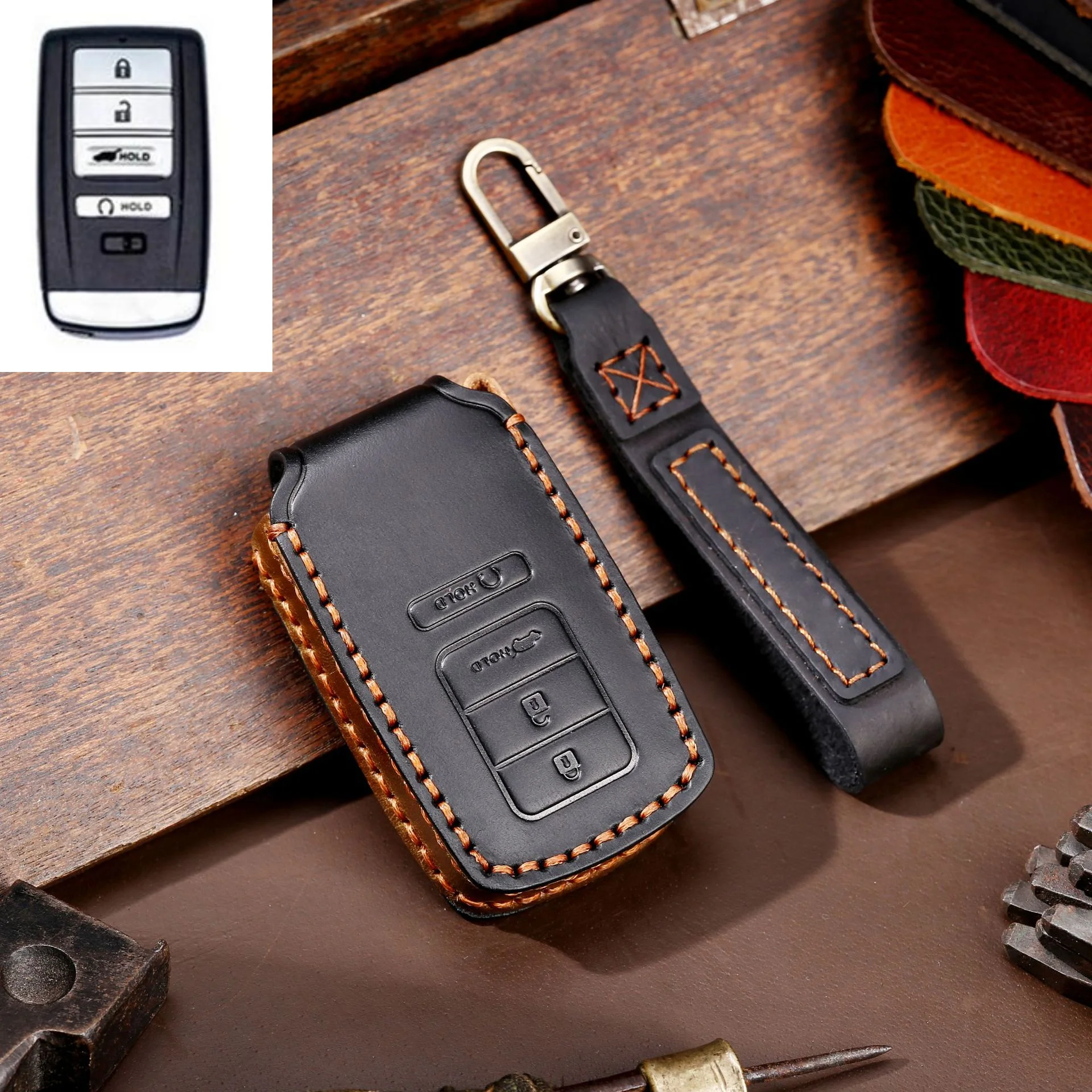 4 Buttons Handmade Leather Car Key Cover Case Shell for ACURA RLX RDX MDX ILX TLX Remote Keychain Accessories