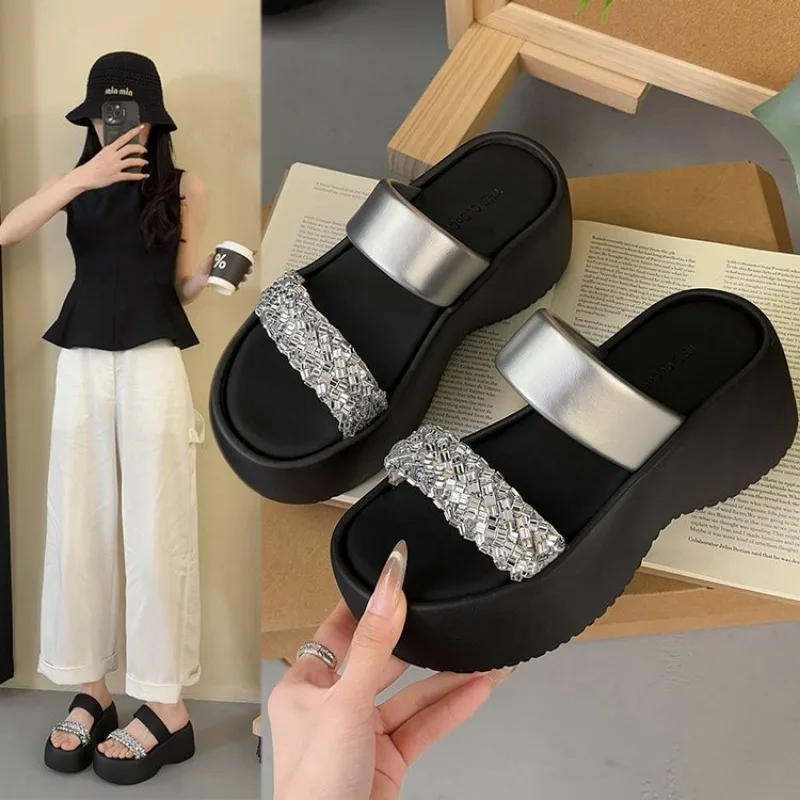 

Female Casual Slingbacks Sandals Glitter PU Wedge Platform Comfortable Sandals for Women Spring 2025 Summer Wedge Slippers New